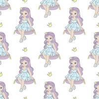 PILLOW PRINCESS Girl Seamless Pattern Vector Illustration