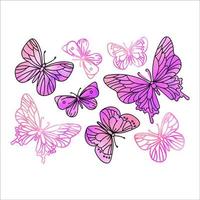 PINK BUTTERFLIES Watercolor Insect Vector Illustration Set