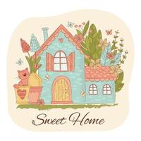 SPRING HOME Toy House Garden Cartoon Vector Illustration Set