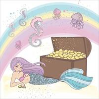 UNDERWATER TREASURE Of Princess Mermaid Vector Illustration Set