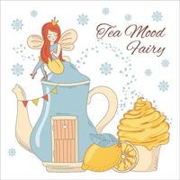 TEA MOOD FAIRY Sweet Dessert Princess Vector Illustration Set