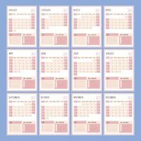 PINK PLANNER 2022 Year Page Organizer Vector Illustration Set