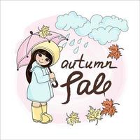 RAINY GIRL Autumn Fall Sale Banner Vector Illustration Set