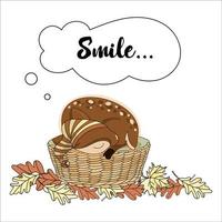 SMILING DEER Sleeps In Basket Cartoon Vector Illustration Set