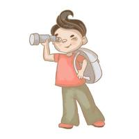 SPYGLASS BOY With Backbag Hand Drawn Vector Illustration Set