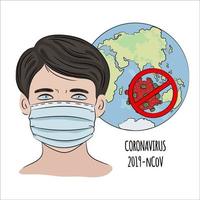 STOP NCOV Man In Mask And Coronavirus Vector Illustration Set