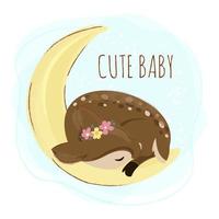 SLEEP DEER Fawn Hand Drawn Cartoon Vector Illustration Set