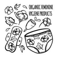 orgánico femenino higiene productos vector ilustración conjunto
