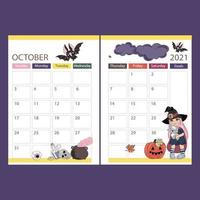 PLANNER OCTOBER HALLOWEEN Month Page Vector Illustration Set