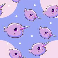 Narwhal pattern seamless background vector