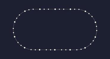Fairy lights geometric oval border frame. White string garland with text space isolated on dark background. Christmas tree, New Year party decorations template with transparency. vector