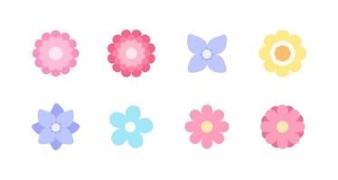 Colorful vector abstract flower icons isolated on white background. Simple minimal flat art style for banner, poster, promotion, web site, online shopping, advertising.