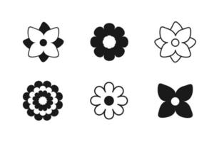 Flower Icon set. Simple minimal flat style. Spring symbol for your website design, logo, app, UI. Silhouette and Outline Vector illustration.