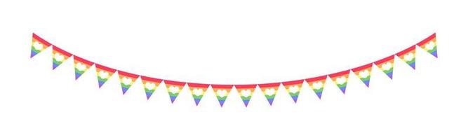 Rainbow flag with hearts pennant garland. Pride month bunting divider simple vector illustration clipart