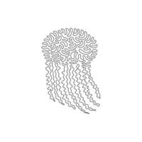 Continuous curve one line drawing of adorable jellyfish abstract art. Single line editable stroke vector illustration of exotic jellyfish for logo, wall decor and poster print decoration