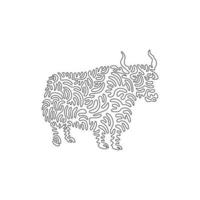 Single one line drawing of long haired yak abstract art. Continuous line draw graphic design vector illustration of heavily built yak for icon, symbol, company logo, sign, poster wall decor