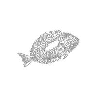 Single one curly line drawing of exotic fish abstract art. Continuous line draw graphic design vector illustration of fish is known to be quite agile for icon, symbol, company logo, and pet lover club