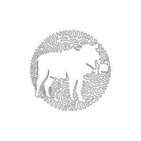 Single curly one line drawing of scary warthog abstract art. Continuous line draw graphic design vector illustration of tusks warthog facing forward for icon, symbol, company logo