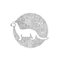 Single swirl continuous line drawing of cute weasel abstract art. Continuous line draw graphic design vector illustration style of smallest carnivorous weasel for icon, logo