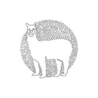 Continuous one curve line drawing of funny alpaca abstract art in circle. Single line editable stroke vector illustration of gentle, friendly alpaca for logo, wall decor