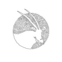 Single one curly line drawing of beautiful oryx abstract art. Continuous line draw graphic design vector illustration of elegant scimitar horned oryx for icon, symbol, company logo, and pet lover club