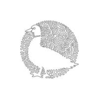 Continuous curve one line drawing of cute mallard abstract art in circle. Single line editable stroke vector illustration of mallard is social species for logo, wall decor and poster print decoration