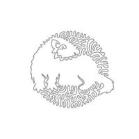 Continuous curve one line drawing of funny ferret abstract art in circle. Single line editable stroke vector illustration of ferrets energetic creatures for logo, wall decor and poster print decor