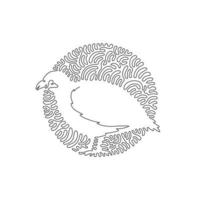 Continuous one curve line drawing of funny quails abstract art in circle. Single line editable stroke vector illustration of small short tailed birds for logo, wall decor and poster print decoration