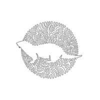 Continuous curve one line drawing of cute otter abstract art in circle. Single line editable stroke vector illustration of otters are intelligent animals for logo, wall decor and poster print decor