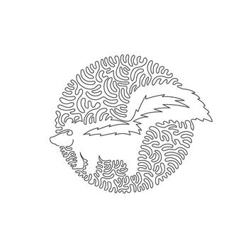 continuo curva uno línea dibujo de en pie zorrillo resumen Arte en círculo. soltero línea editable carrera vector ilustración de omnívoro mamífero para logo, pared decoración y póster impresión decoración