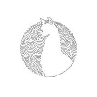 Single curly one line drawing of cute alpaca abstract art. Continuous line draw graphic design vector illustration of alpacas spit when they get angry for icon, symbol, logo