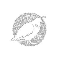 Single one curly line drawing of cute quail abstract art. Continuous line draw graphic design vector illustration of stocky bodies quail for icon, symbol, company logo, sign, and pet lover club