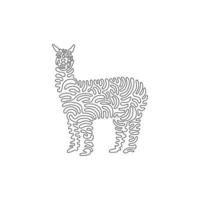 Single swirl continuous line drawing of  intelligent alpaca abstract art. Continuous line draw graphic design vector illustration style of friendly alpaca social animals for icon, logo