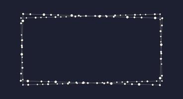 Fairy lights geometric rectangular border frame. White string garland with text space isolated on dark background. Christmas tree, New Year party decorations template with transparency. vector