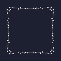 Fairy lights geometric square border frame. White string garland with text space isolated on dark background. Christmas tree, New Year party decorations template with transparency. vector