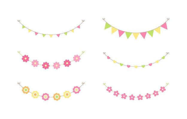 Easter and spring vector bunting and decoration set. Cute flower garlands and pennants collection.