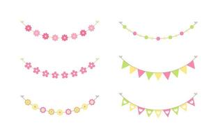 Easter and spring vector bunting and decoration set. Cute flower garlands and pennants collection.