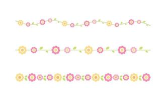 Cute Spring Floral Dividers Borders Set. Springtime and Easter flower separators design elements. vector