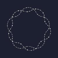 Fairy lights round border frame. White string garland in circle shape and text space isolated on dark background. Christmas tree, New Year party decorations template with transparency. vector