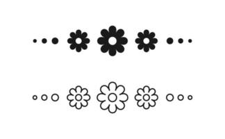 Cute floral page divider doodle illustrations. Simple flower border line art and silhouette collection set. vector