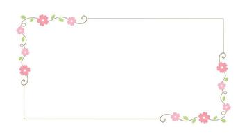 Cute botanical rectangular frame. Hand drawn line border, leaves and flowers, wedding invitation and cards, logo design and posters template. Elegant minimal style floral vector isolated