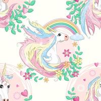 Seamless pattern with unicorns and stars. Baby background vector