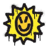 Sunflower emoticon graffiti with black spray paint. vector