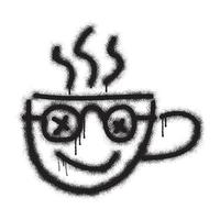 Emoticon graffiti a cup of hot coffee with black spray paint vector