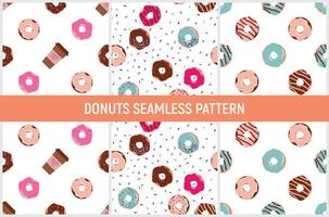 conjunto de patrones sin fisuras con donuts y chispas, y vector