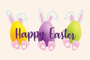 Colored Easter eggs, ears and paws of bunnies on a white background. Easter Egg Hunt and Happy Easter vector