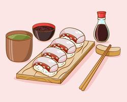 Hand drawn sushi cartoon illustration vector