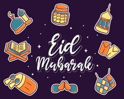 Cute sticker of Eid mubarak cartoon illustration vector