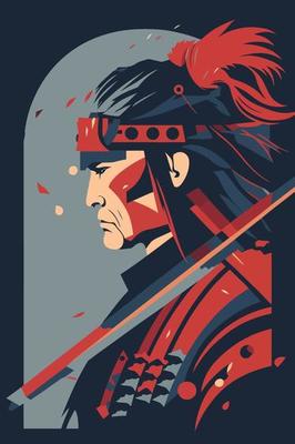 japanese samurai warrior close up flat vector illustration