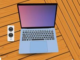laptop computer with Gradient screen on wooden table vector
